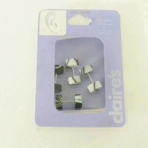 Black White‎ Marble Barbell Cartilage Earring Set